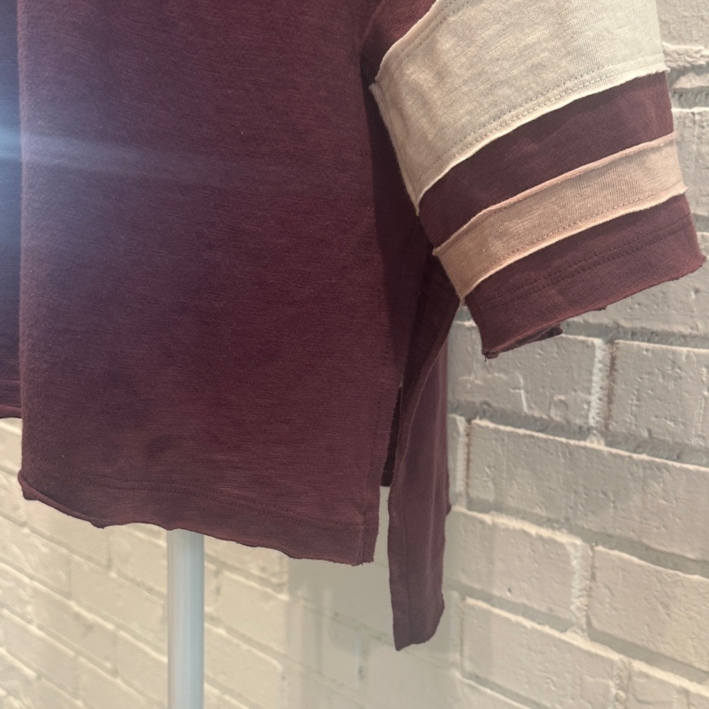 Women's Colorblock Long Sleeve Top in Burgundy and Blush - Picture 7 of 10